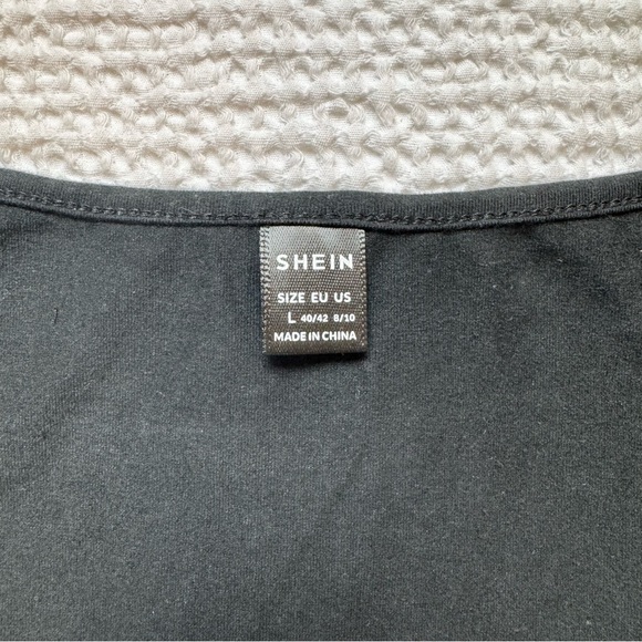 100% Cotton SHEIN Black Square Neck Crop Top Summer Blouse Goth Cropped Baby Tee - Picture 3 of 5